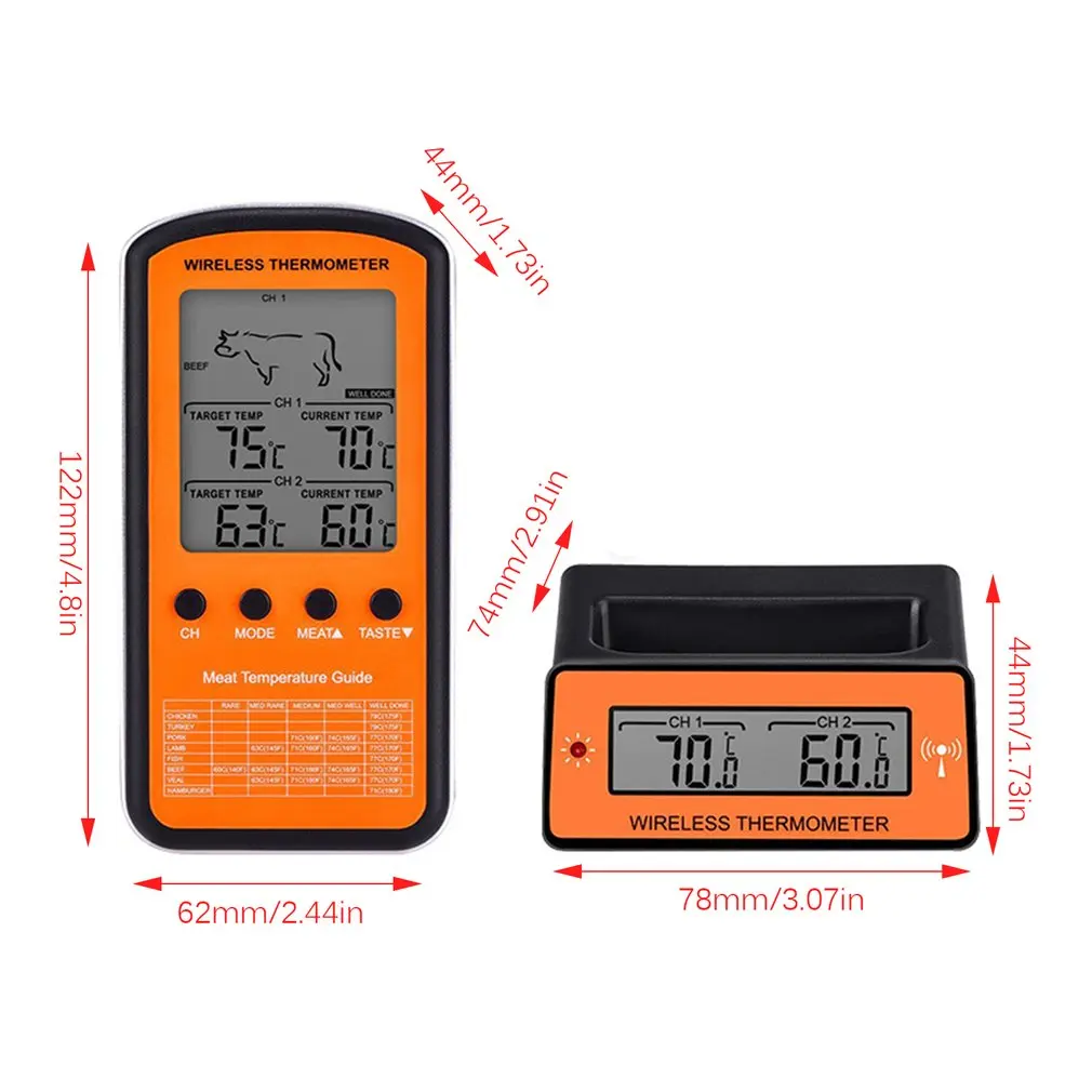 Двойной зонд цифровой беспроводной термометр для духовки для мяса воды еды для приготовления барбекю кухонный таймер Температурная сигнализация