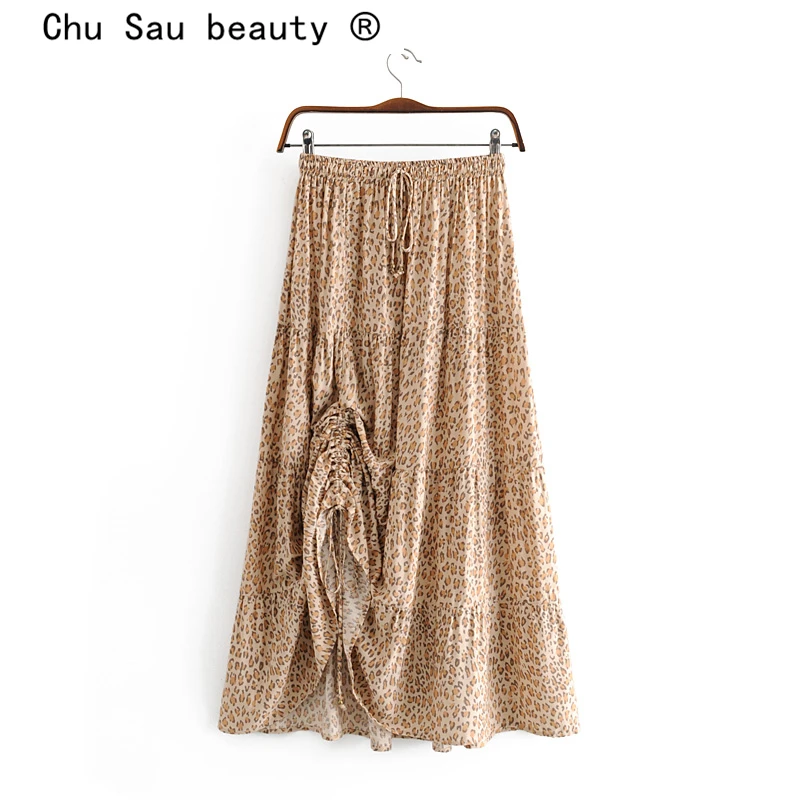 Chu Sau beauty Boho шикарная длинная юбка миди с леопардовым принтом женская Праздничная стильная модная юбка с эластичным поясом Женская пляжная одежда