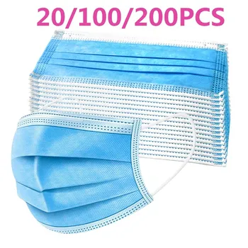 

200/100/50PCS Disposable Protective 3 Layers Dustproof Facial Protective Cover Prevent Bacteria Anti-virus Hygiene Face Masks