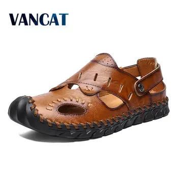 

New Men Sandals Comfortable Beach Summer Leather Sandals Men Roman Summer Flip Flop Outdoor Water Trekking Shoes Big Size 39-48