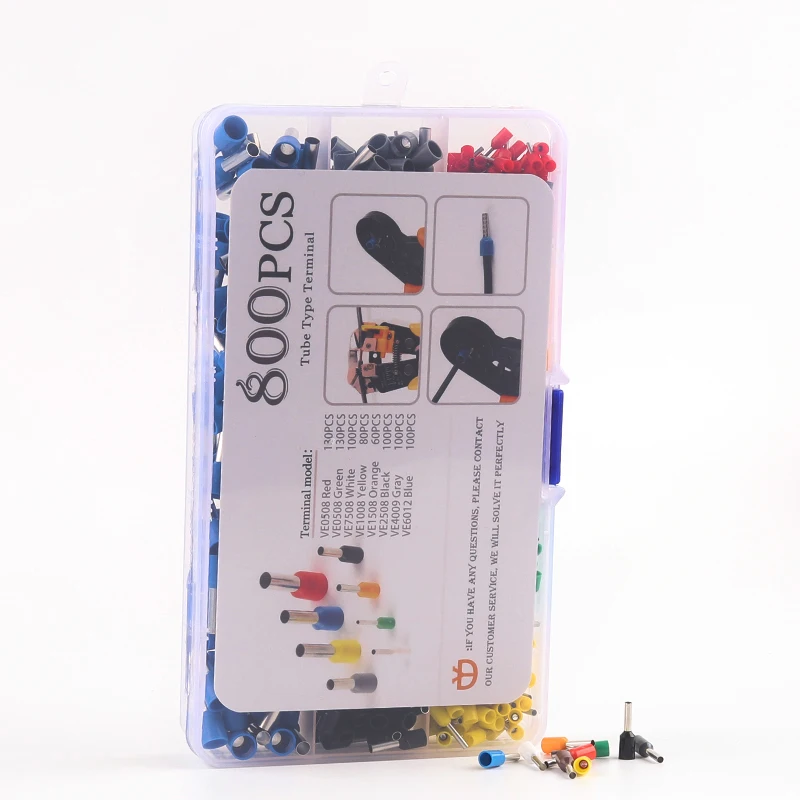 300/800PCS/Boxed VE Tubular Crimp Terminal Electrical Wire Insulated Terminator Block Cord End Connector Crimping Terminals Kit