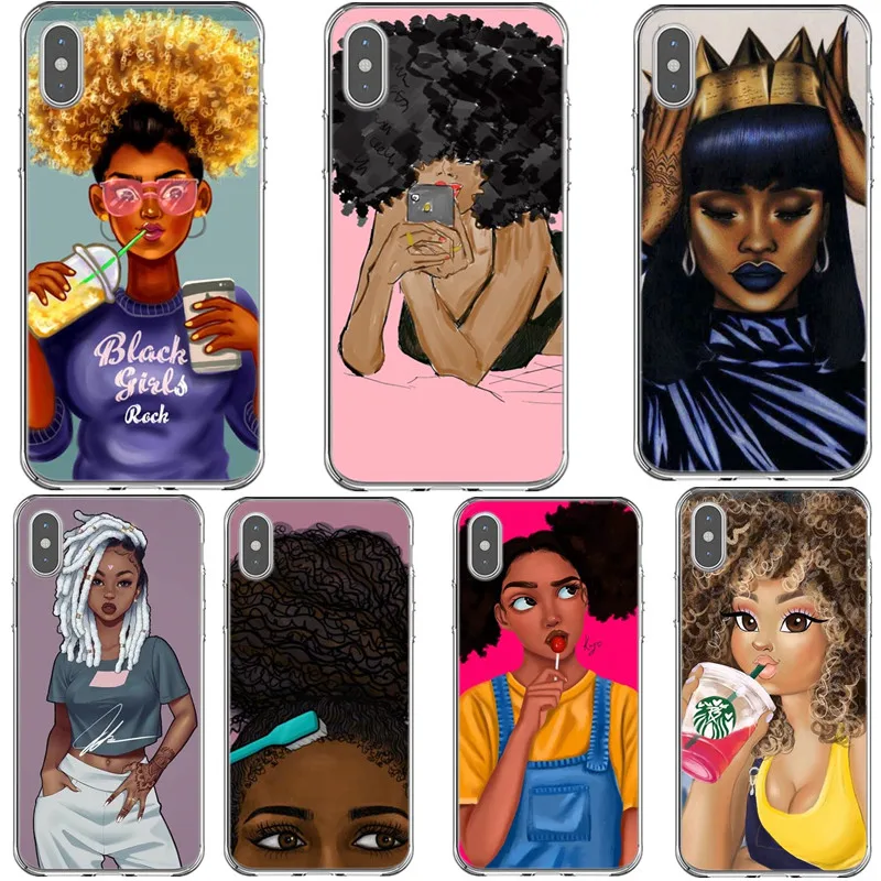 

Fashion Natural Hair Afro black girl rock Melanin Queen Soft Back Cover Phone Case for iPhone X 6 6S 7 8 Plus 5 5S SE XS MAX XR