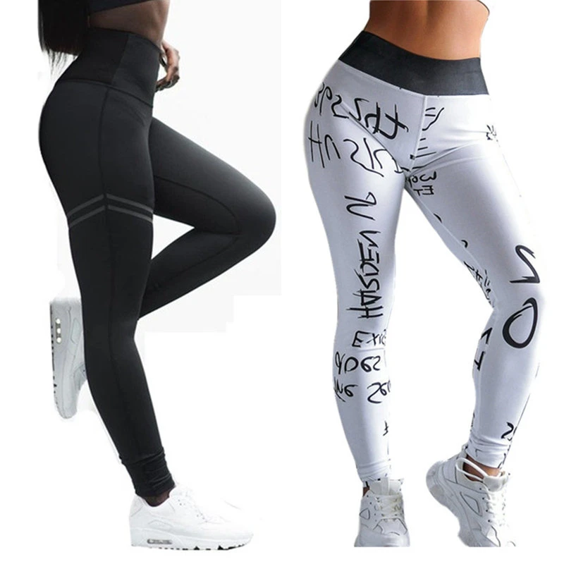 

Women Pants Letters Female Sports Leggings Gym Workout Tights Running High Waist Elastic S-XL Quick Dry Sports Pants For Fitness