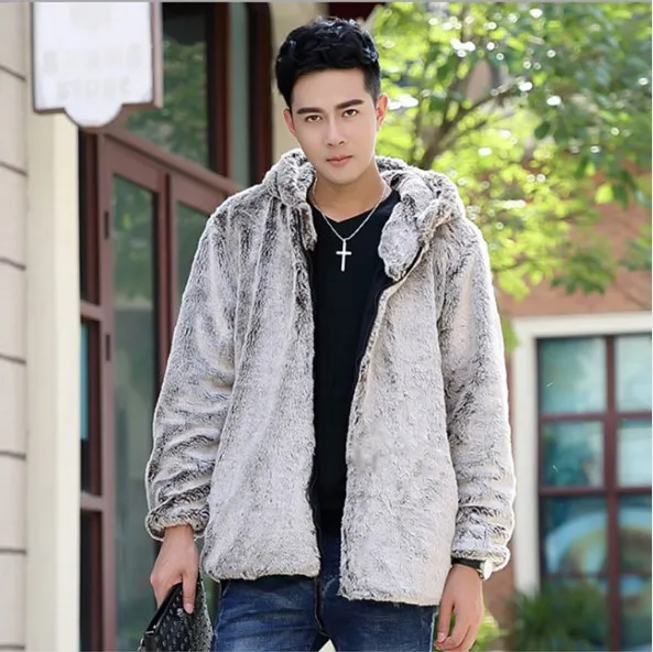 New Korean Style Fluffy Hooded Faux Fur Jackets Coat Winter 2020 Luxury Streetwear Thick Warm FW167 | Мужская одежда