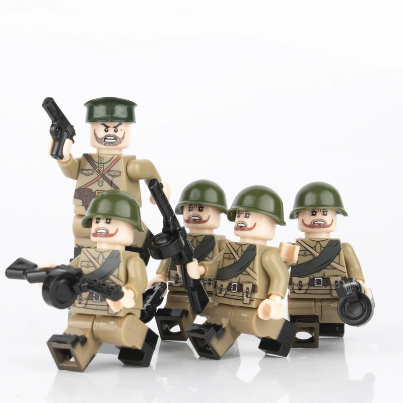Строительные блоки для советских солдат WW2, детали для военной армии, оружие из ППШ, фигурки советских командоров, офицерах, кирпичи, подарок для детей D148