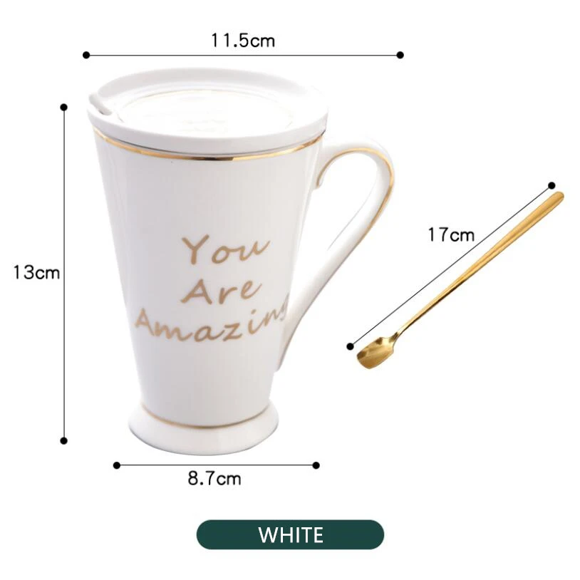 01 White JM 2019New! Керамическая простая кофейная чашка в скандинавском стиле, чашка для воды, парная чашка с крышкой и ложкой, милая чашка, интересная чашка - Цвет: 01 White