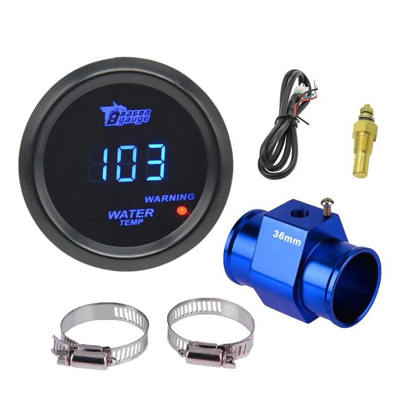 Gauge sales box 36mm Дракон манометр 52 мм черный корпус синий цифровой светодиодный подсветка автомобиля Moter датчик температуры воды измеритель температуры воды с датчиком - Цвет: Gauge sales box 36mm