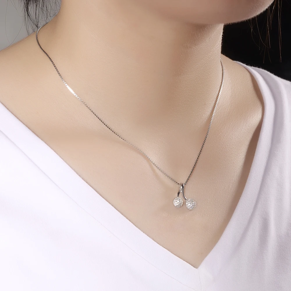 SDA Genuine 925 Sterling Silver Necklace Double Ball Pendants with 3A CZ Stones