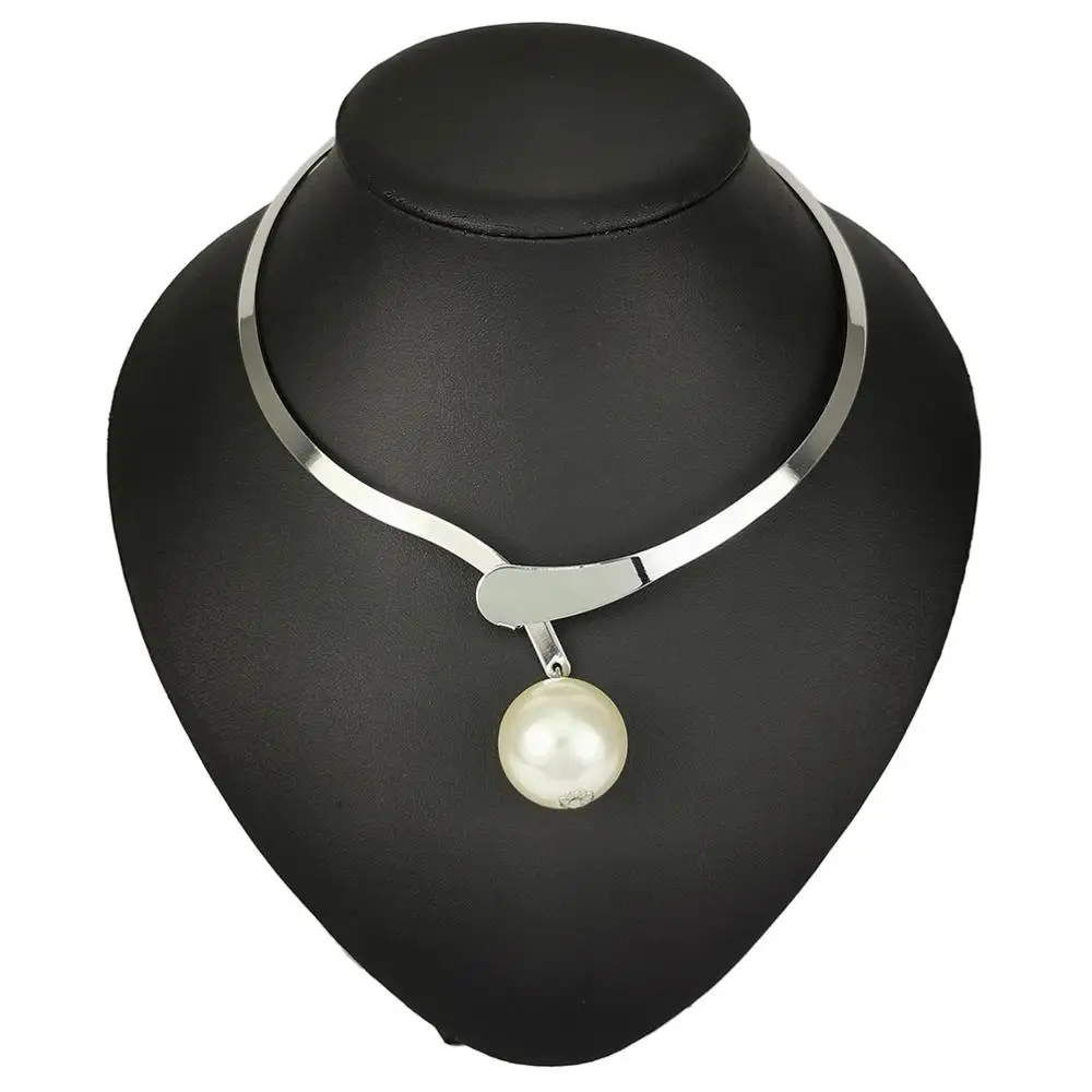 Simulated Pearl Alloy Torques Choker Necklaces Metal Statement Collar Necklace For Women Jewelry Accessories UKEN