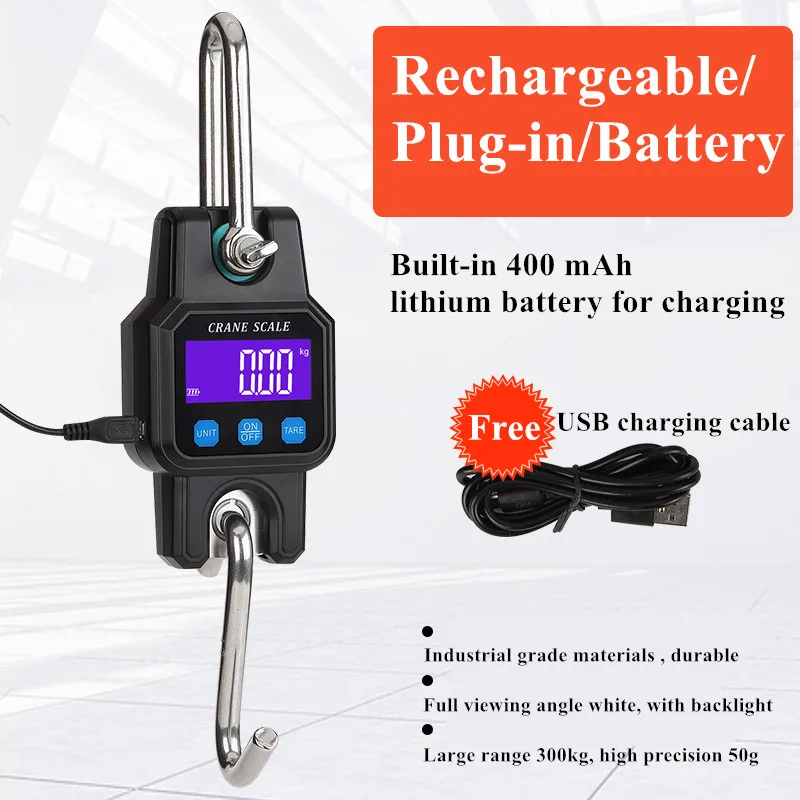 300kg/50g Bluetooth-Compatible Crane Scale Rechargeable Portable Hanging Industrial Hook Scales Stainless Steel With 4.0 BT USB portable scale digital scale weighing tools hanging scale