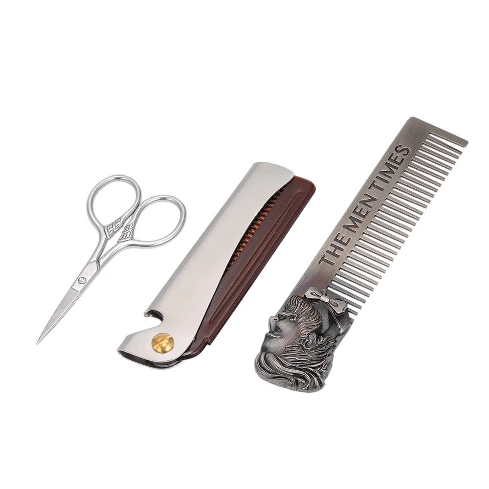 

Stainless Steel Hair Comb Scissor Kit Foldable Hair Moustache Beard Comb Facial Hair Trimmer Set