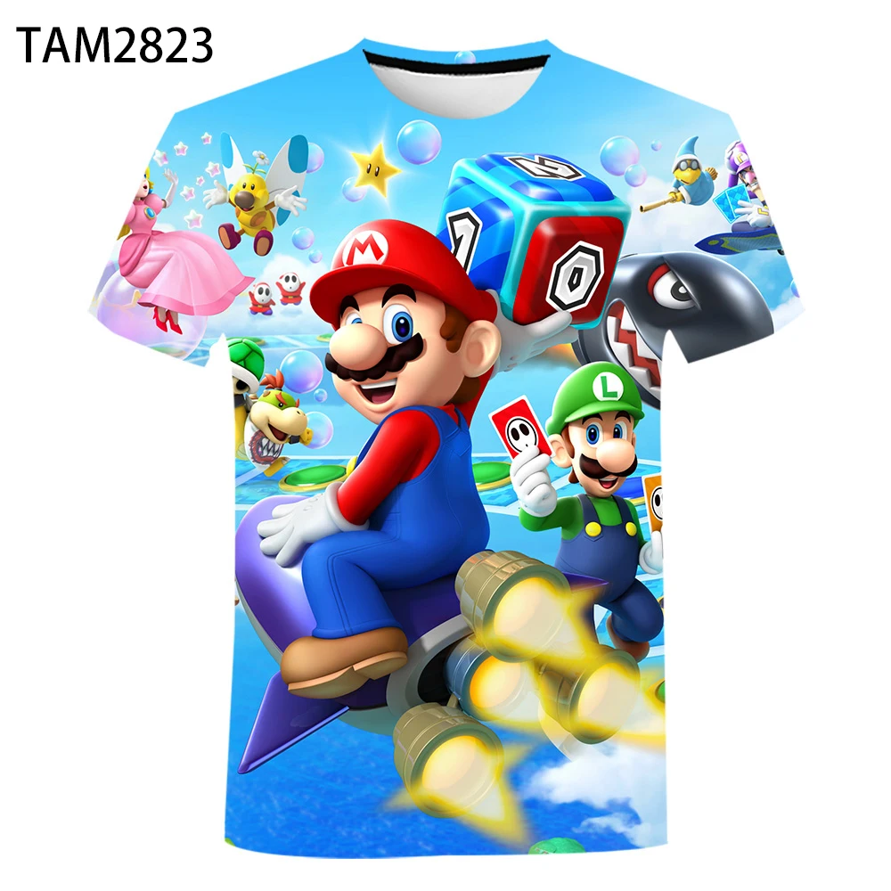 Mario 3D Printing Men's And Women's Summer Short Sleeve Fashion Hip Hop Cotton Breathable Cool Children's Casual | Мужская