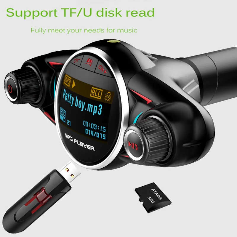 SRUIK, fm-передатчик, Bluetooth, Автомобильный/FM модулятор, 180 Вращение, 1,", ЖК-дисплей, трансметтер, Fm гарнитура, автомобильный комплект, быстрая зарядка