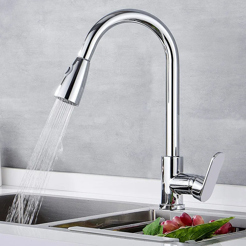 

Kitchen Water Tap Take Pull Washing Basin Water Tank Hot And Cold Mix Water Valve Faucet Full Copper Electroplate Black Water