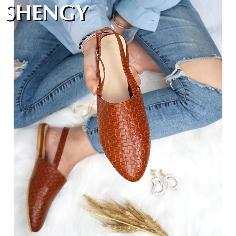 SHY-zapatos planos para mujer, sandalias para oficina con punta en pico, con espalda descubierta, transpirables, para playa Romana