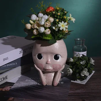 

Character Human Face Vase Resin Succulents Plant Pots Abstract Pot for Office House Desktop Balcony Micro Landscape Ornaments