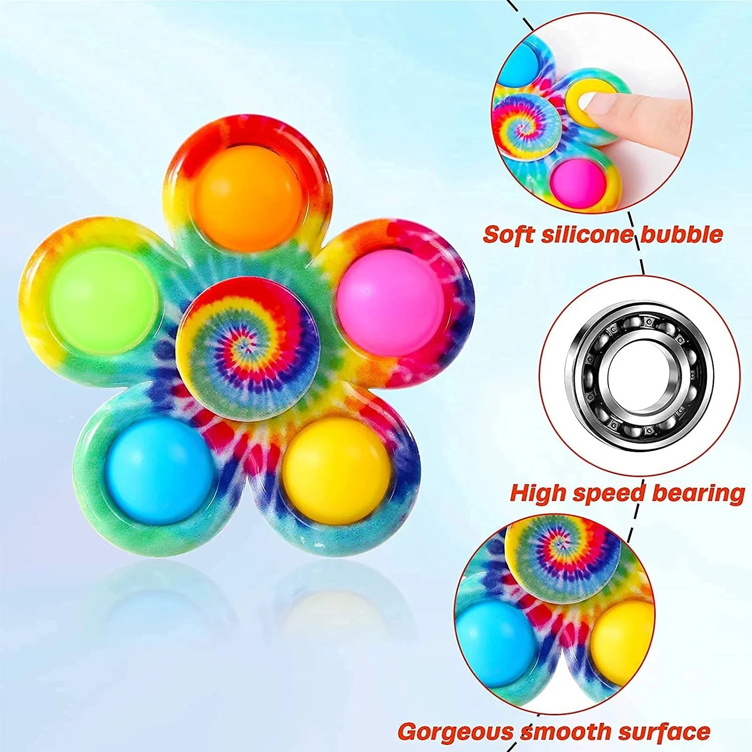Fidget Spinner Funny Tie Dye Simple Finger Push Bubble Hand Spinner For ADHD Anxiety Stress Relief Sensory Party Favor For Kids