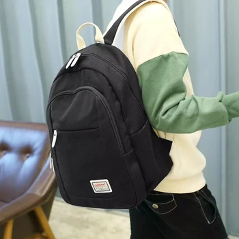

Backpack Large Capacity Solid Color Canvas Backpack Female Middle School Student Bag Male College Wind Leisure Computer Backpack