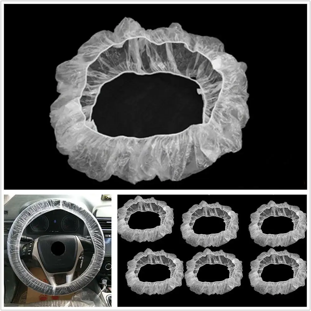 

100pcs Disposable Transparent Car Steering Wheel Covers Max.15.7" Car Steering Wheel Security Antibacterial steering wheel cover