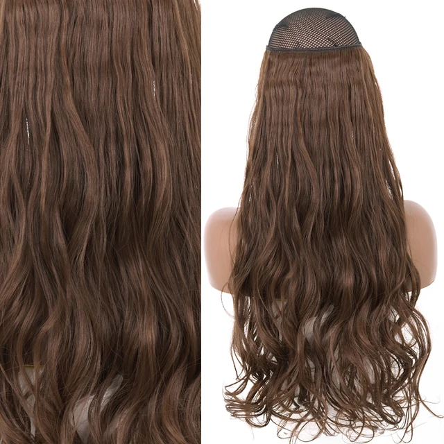 Synthetic No Clip Invisible Wire Hair Extensions Straight Natural Black Blonde One Piece False Hairpiece Halo Hair Extension J-8