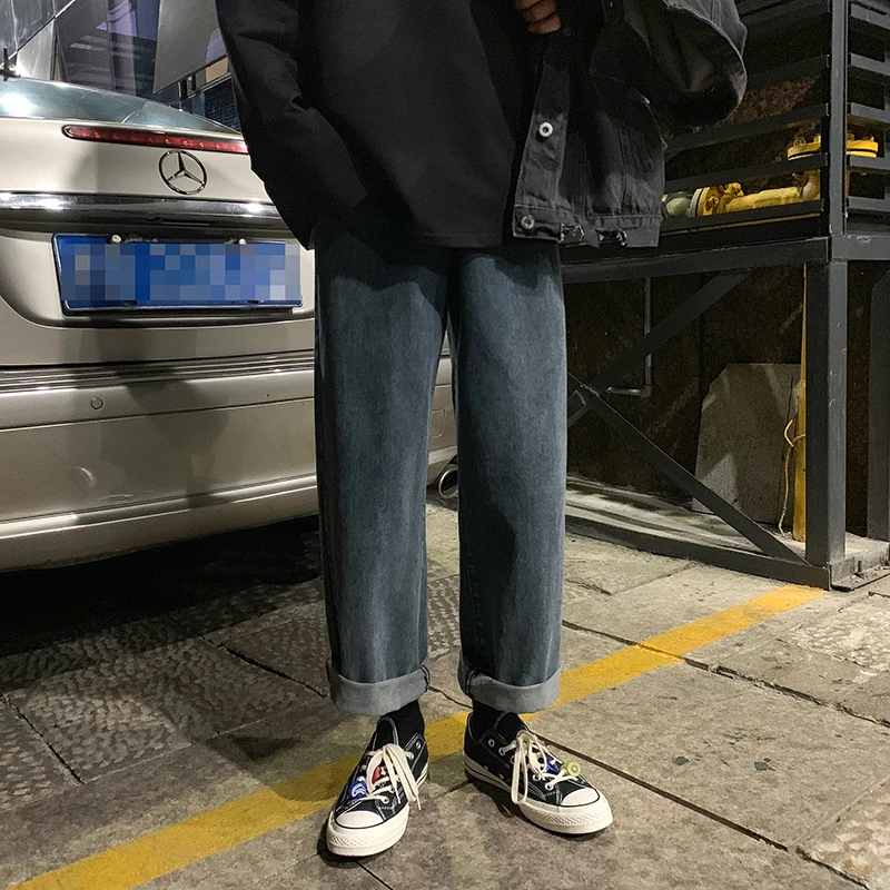 80% OFF Men's jeans 2019 autumn and winter new autumn and winter solid color loose straight versatile jeans youth trend men's clothing