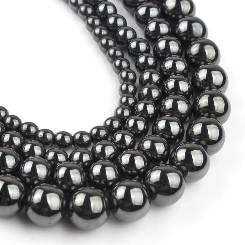 Natural Stone Hematite Round Beads in Gold & Silver Tones for Jewelry Making - 15'' Strand