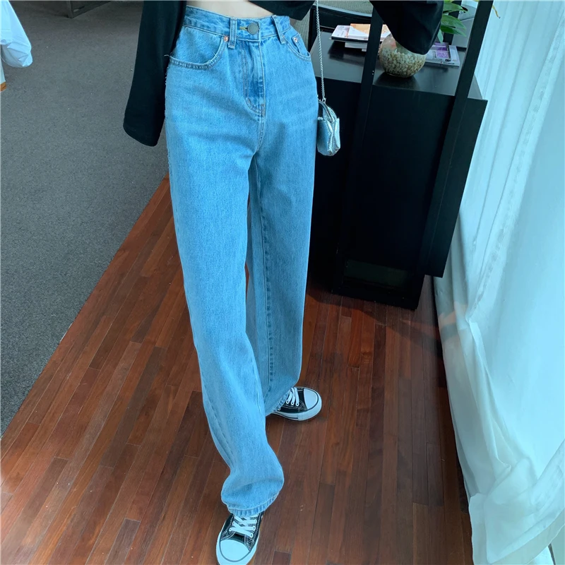 HziriP новое устройство сделает вашу талию стройной и Для женщин свет мыть большой Размеры Модные свободные универсальные осенние прямой с высокой талией джинсы, штаны из джинсовой ткани
