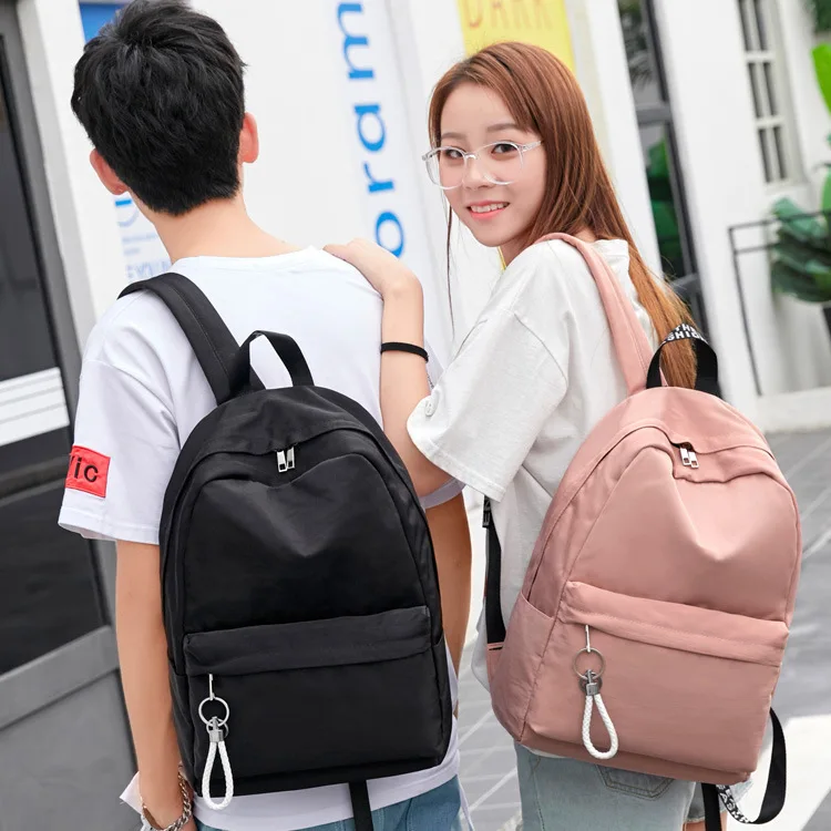 

2019 New Style Casual Backpack Backpack Solid Color Nylon Backpack Men And Women Middle School Students School Bag Korean-style