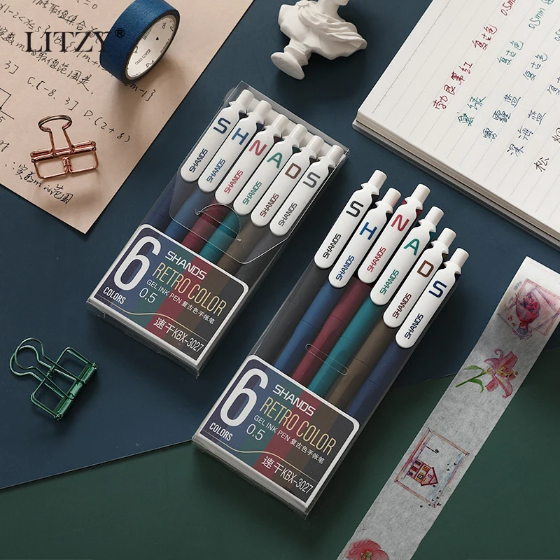 

6pcs/lot 0.5mm Retro Color Gel Pen Set Kawaii Quick-drying Smooth Neutral Pen Office School Supplies Chinsese Style Stationery
