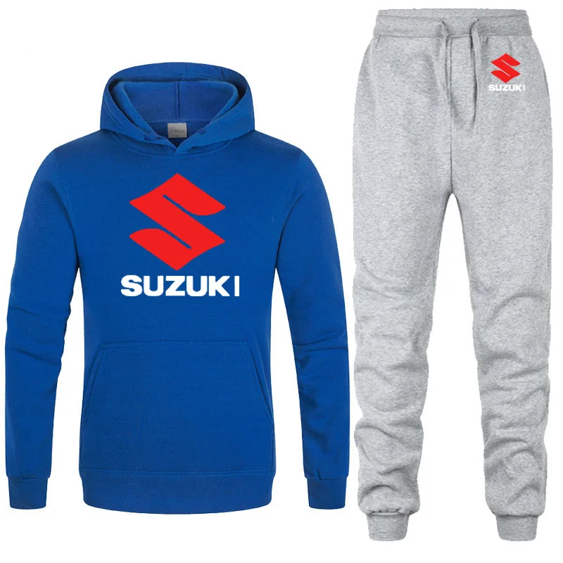 Мужские толстовки с капюшоном с логотипом Suzuki, унисекс, модная мужская толстовка с капюшоном в стиле хип-хоп, harajuku, повседневные флисовые худи, штаны, костюм из 2 предметов