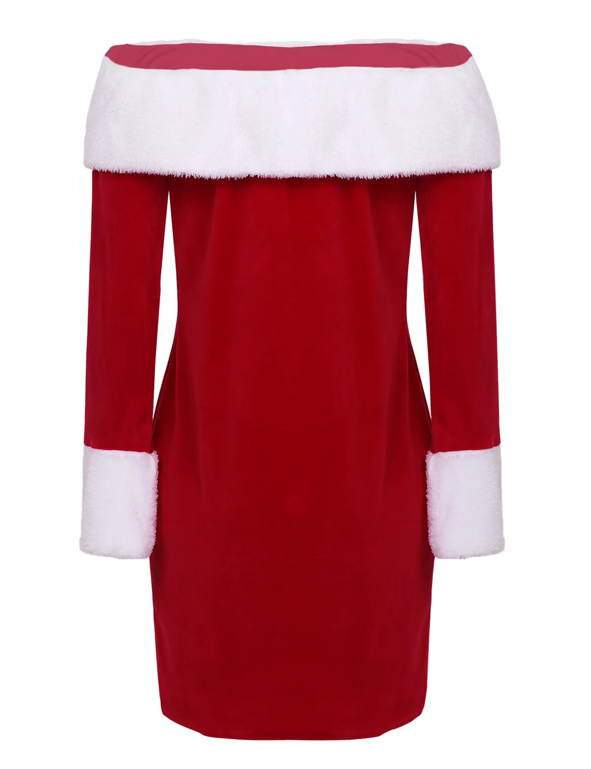 Женский зимний костюм Санта-Клауса, бархатное платье с открытыми плечами и длинными рукавами с отделкой из искусственного меха для рождественского косплея, вечерние платья