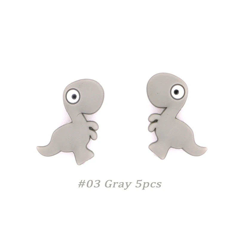 03 Gray 5pcs Kovict, 5/10 шт, 30 мм, милые мини-динозавры, силиконовые бусины, животные, Детские Прорезыватели, Детские Прорезыватели для зубов, бусинки для самостоятельного изготовления ожерелья, аксессуары, игрушки - Цвет: 03 Gray 5pcs