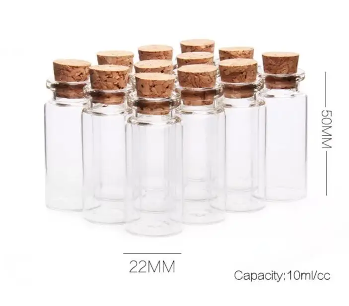 300pcs 10ml 22x50mm Glass Bottles With Cork/Rubble Small Transparent Mini Empty Glass Vials Jars Container Clear Food Botlles
