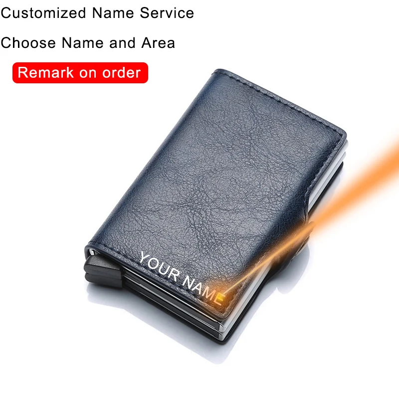 Blue(Name Service) Carbon Fiber Anti Rfid Credit Card Holder Mens Double Cardholder Case Wallet Metal Business Bank Creditcard Minimalist Wallet - Цвет: Blue(Name Service)