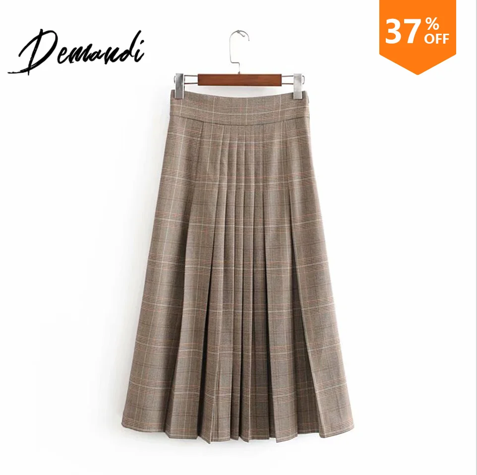Demandi юбка Женская осень и зима новая широкая плиссированная клетчатая