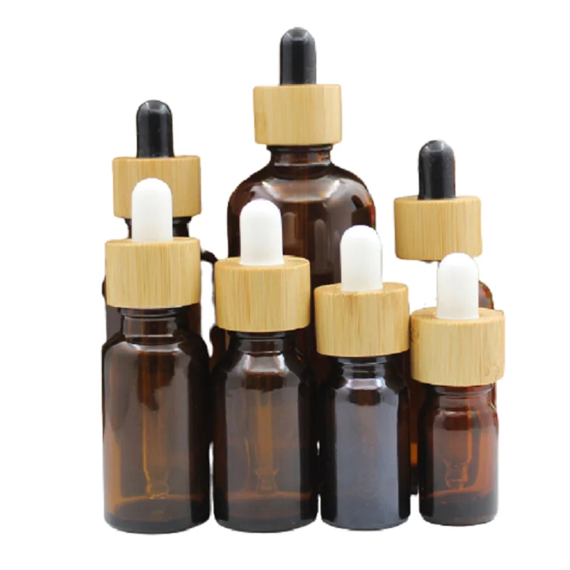 

Empty 5~100ML Essential Oils Dropper Bottle Bright Amber Not Real Wooden Lid Serum Cosmetics Glass Dropper Pipette Bottle 10pcs