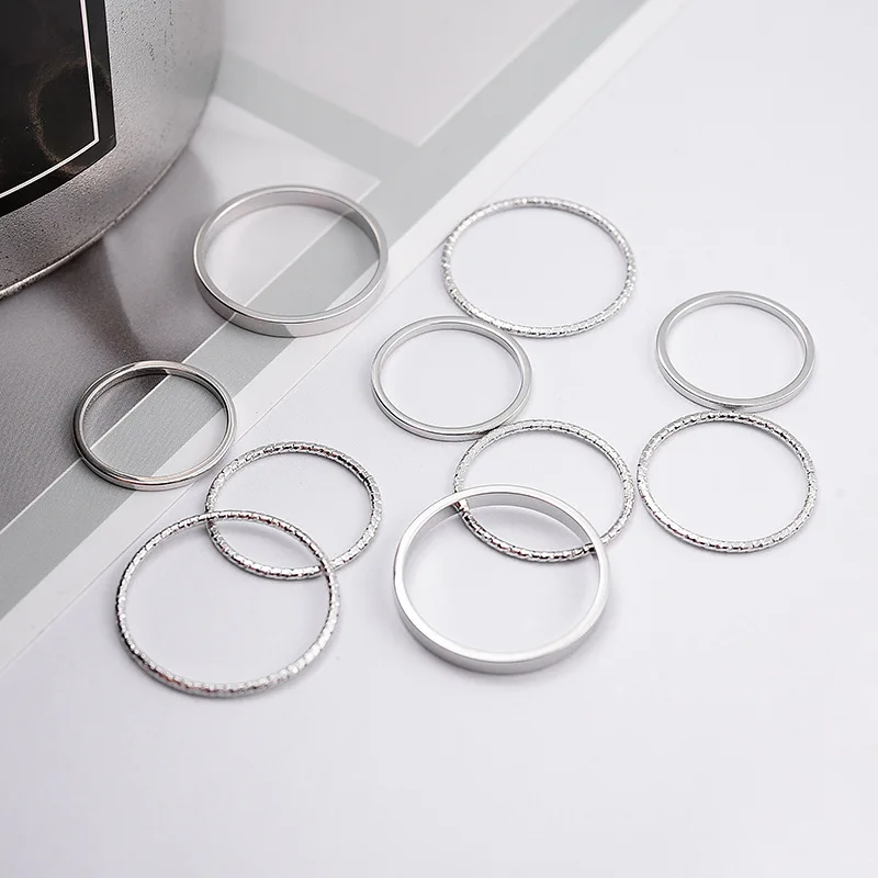 Women's Fashionable Zinc Alloy Finger Ring 10PCS/Set Silver 1