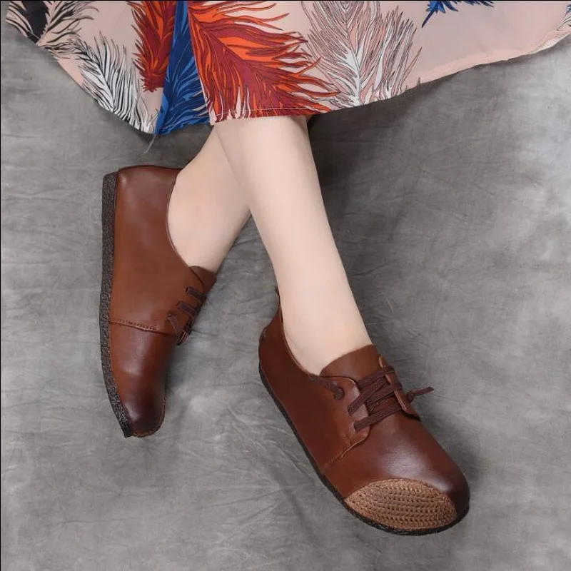 Autumn Casual Flat Shoe Genuine Leather Loafers Mother Pregnant Women Shoe Female Women Flats comfortable handmade Shoes