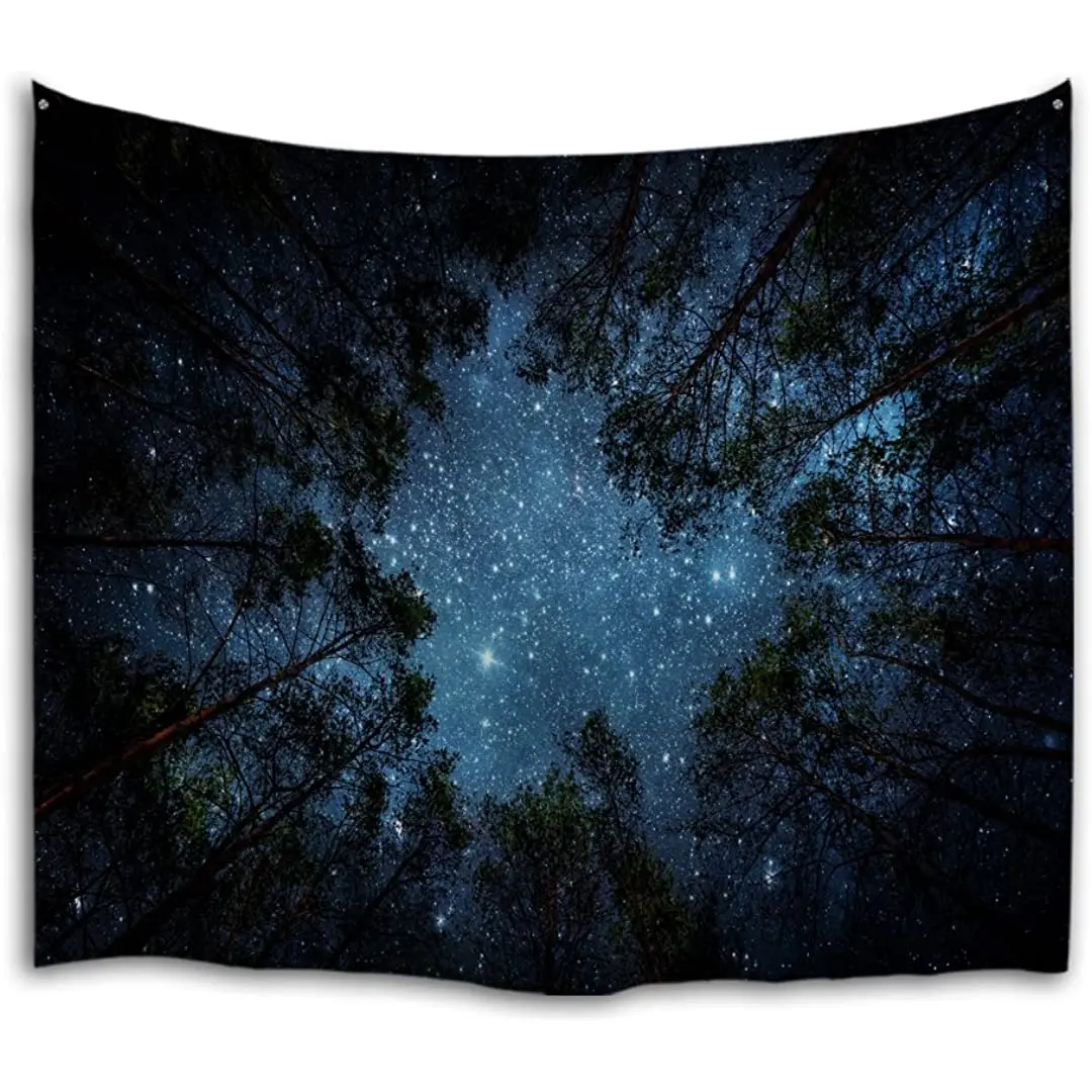QiyI Forest Galaxy Tapestry Wall Hanging Nature Starry Night Sky Blanket Home Tree Space Trippy Milky Way Ceiling Tapestries | Дом и сад