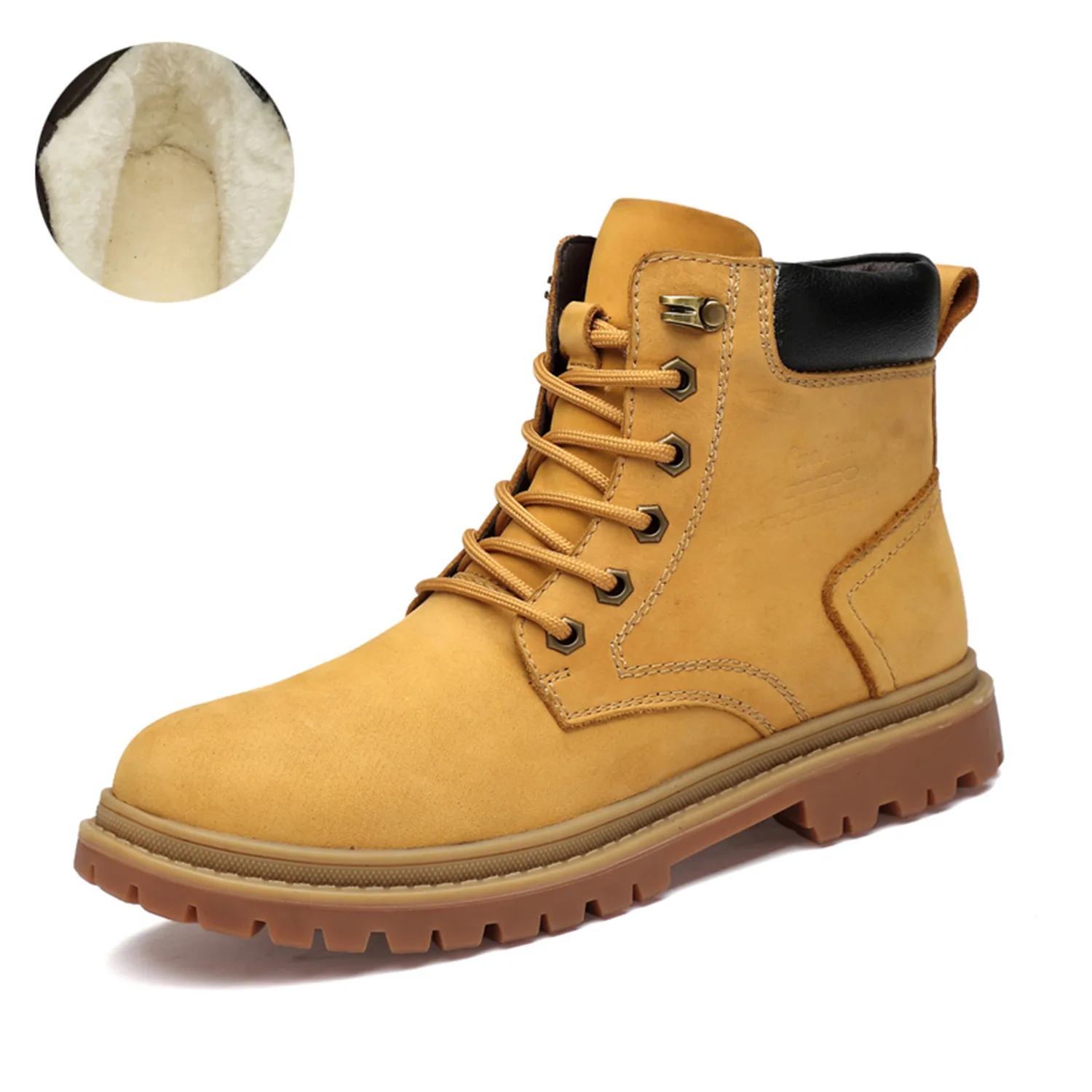 

Winter Genuine Leather Work Boots Men Outdoor Martin Ankle Boots With Fur