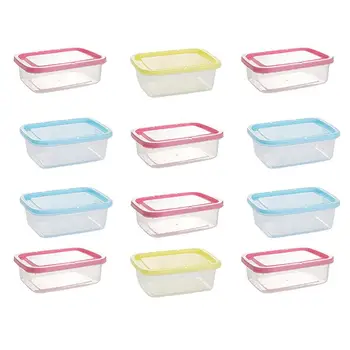 

12pcs Mini Crisper Rectangular Leakproof Kitchen Plastic Food Container Lunch Boxes Sealed Box for Refrigerator Microwave Oven