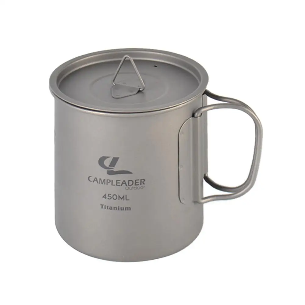 450 ML Cup Наружная титановая чашка, складная кружка, горшки, титановая посуда, народная ложка, чашка для пикника, кружка для воды, кофе, чая с крышкой 4 - Цвет: 450 ML Cup