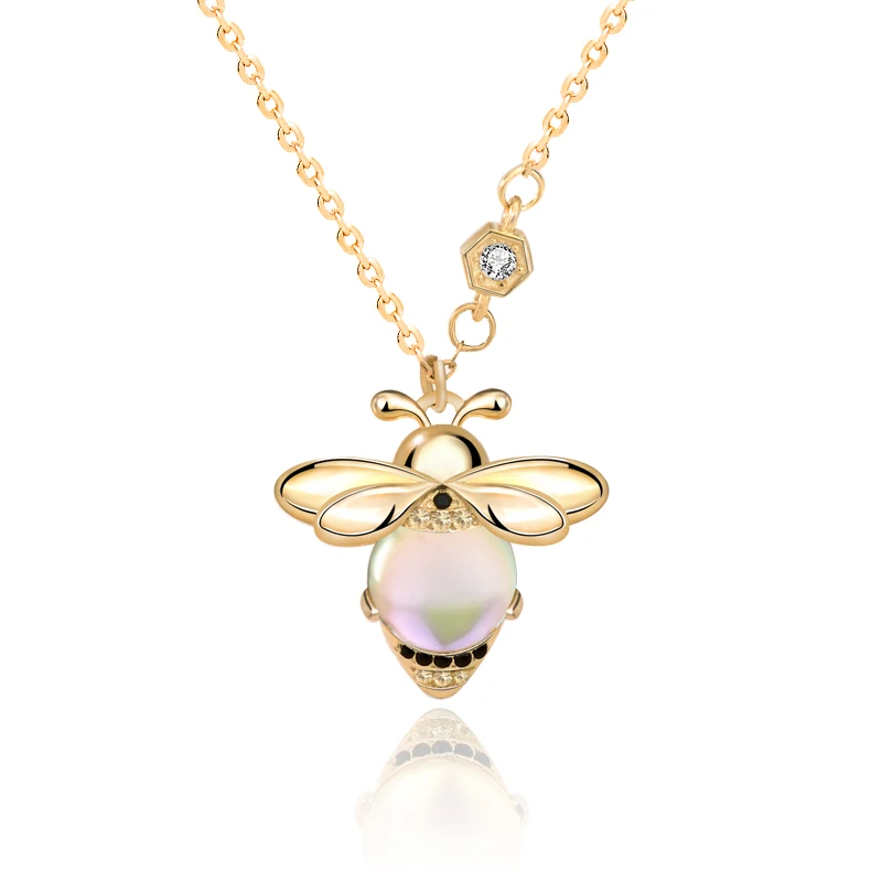 

S925 Sterling Silver Inlaid Moonstone Bee Necklace Female Clavicle Chain