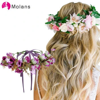 

Molans New Boho Flower Crowns Garland Wreath Floral Headband Headpiece Wedding Bridal Beach Stimulation Flowers Headbands