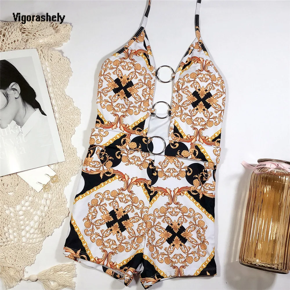 Women Vintage One Piece Swimsuit Female Ring Print Monokini Bathing Suit Swim Wear women one piece swimsuit