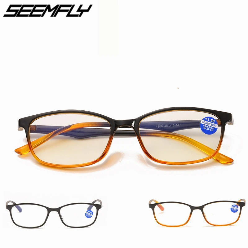 Seemfly, мужские очки для чтения, синяя пленка, 1,5, TR90, Пресбиопия, женские очки, женские, мужские, очки для дальнозоркости+ 2,0, 2,5, 3,0, очки