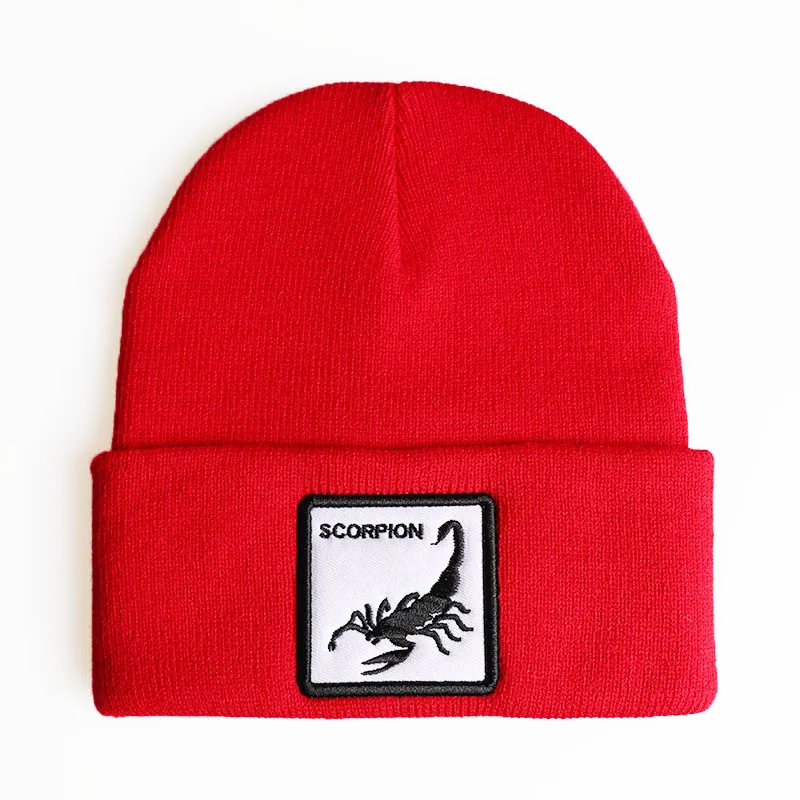 Скорпион с нашивками в виде животных, Для мужчин Для женщин шапки бини шапки Новая мода Повседневное вязаная зимняя шапка подарок для мальчиков девочек головные уборы Skullies Прямая