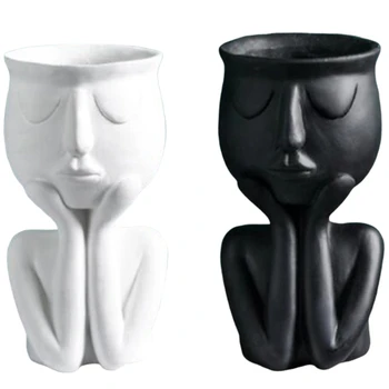 

2 Pc Character Portrait Flower Pot Resin Succulent Plant Pot Abstract Face Flower Pot Household Desktop Vase