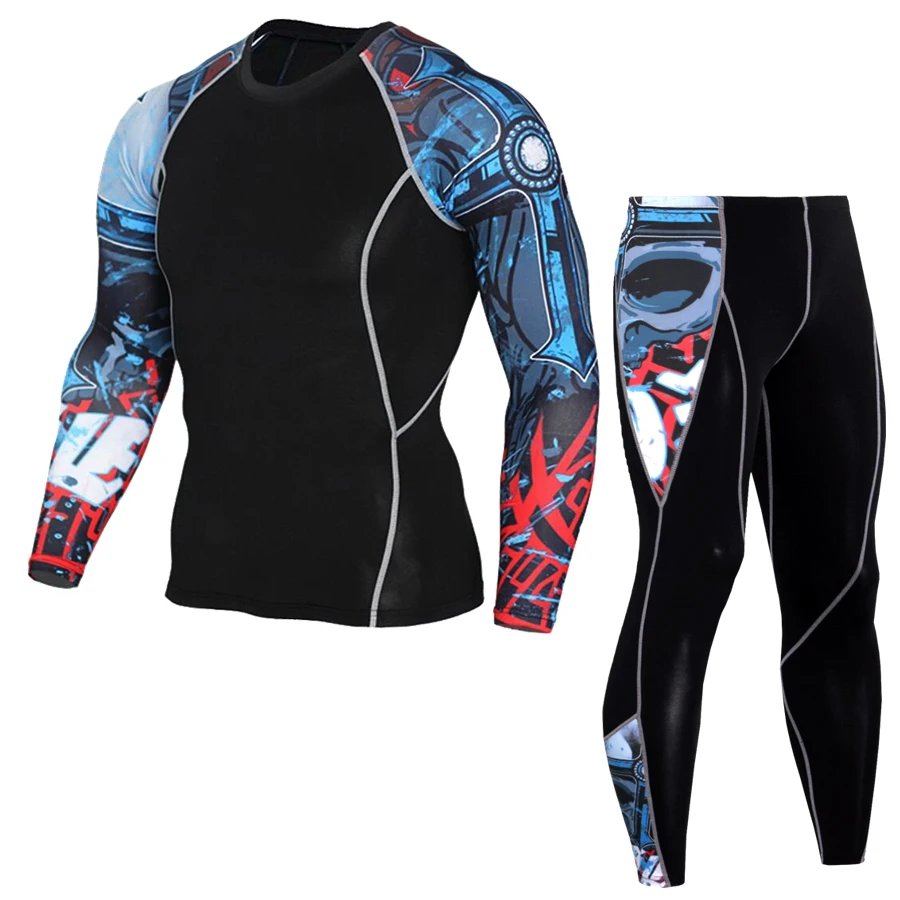 Мужской спортивный костюм MMA для тренажерного зала, компрессионный комплект, костюмы для бега, спортивная одежда для мужчин, быстросохнущая Спортивная одежда для бега, комплекты одежды тренировок костюм для фитнеса - Цвет: LTD-j