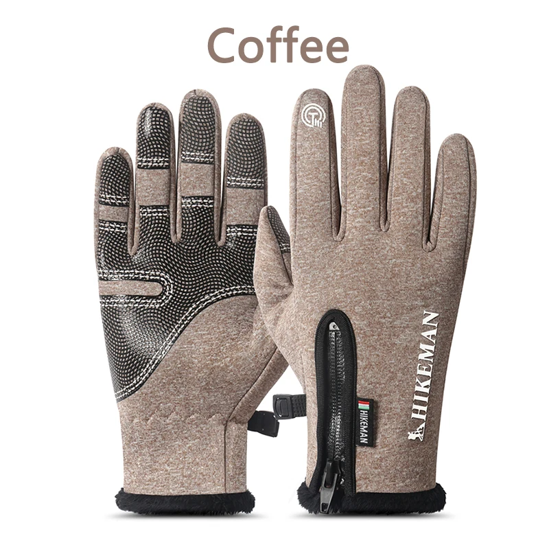 coffee Новые зимние теплые водонепроницаемые мужские перчатки с сенсорным экраном женские бархатные ветрозащитные Нескользящие перчатки пяти цветов - Цвет: coffee